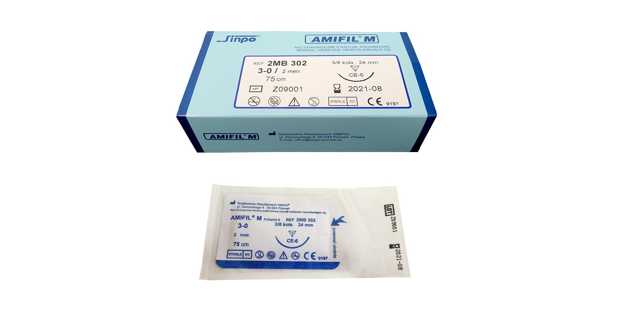 Неабсорбиращ се хирургически конец Amfil 2/0 75cm триъгълен 3/8 кръг 24mm 1бр.
