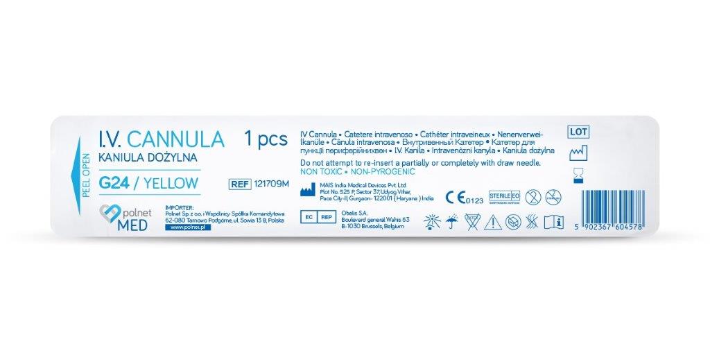 Venflon POLnet-FIX 0.7*19mm G24 жълт