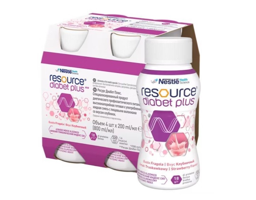 Resource Diabet Plus 4x200ml с вкус на ягода