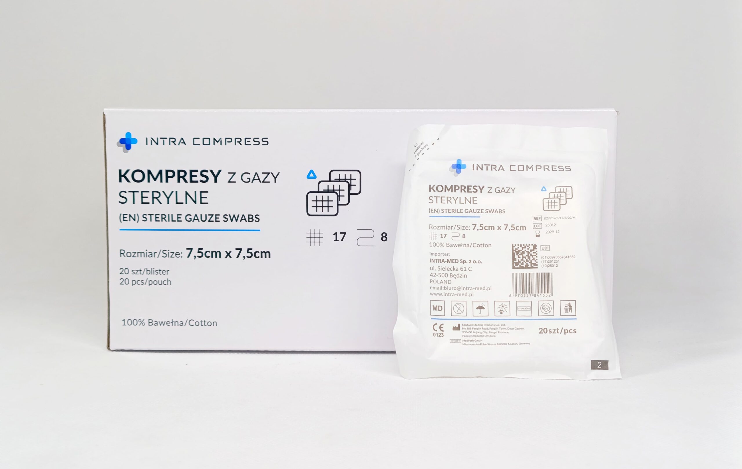 Стерилен газов компрес 7.5*7.5cm 20pcs блистер 17N 8W