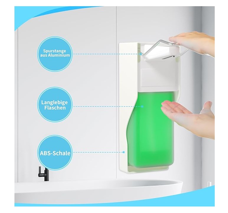 Диспенсър за дезинфекционна течност/гел или сапун, монтиран на стената, с вместимост 1L