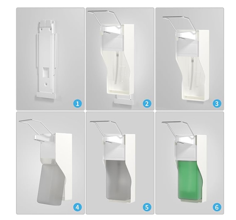 Диспенсър за дезинфекционна течност/гел или сапун, монтиран на стената, с вместимост 1L - Изображение 4