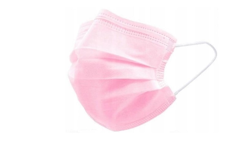 Розова хирургическа маска тип IIR 50бр. медицинска, трислойна, на ластик