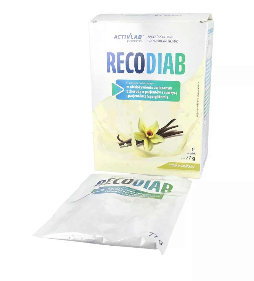 RecoDiab хранителен коктейл ванилия 77g 1бр ЗА ДИАБЕТИЦИ
